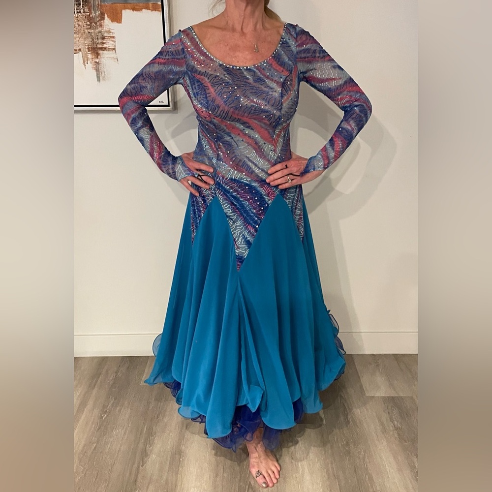 Vibrant Multicolor Ballroom Dance Dress - Picture 3 of 16